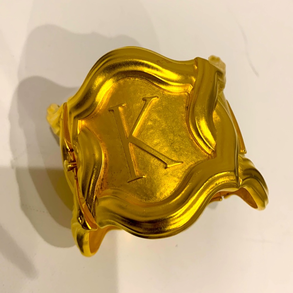 Vintage⭐️ Karl Lagerfeld “Karl" Rococo Relief Real 18k Matte Gold Bracelet Cuff